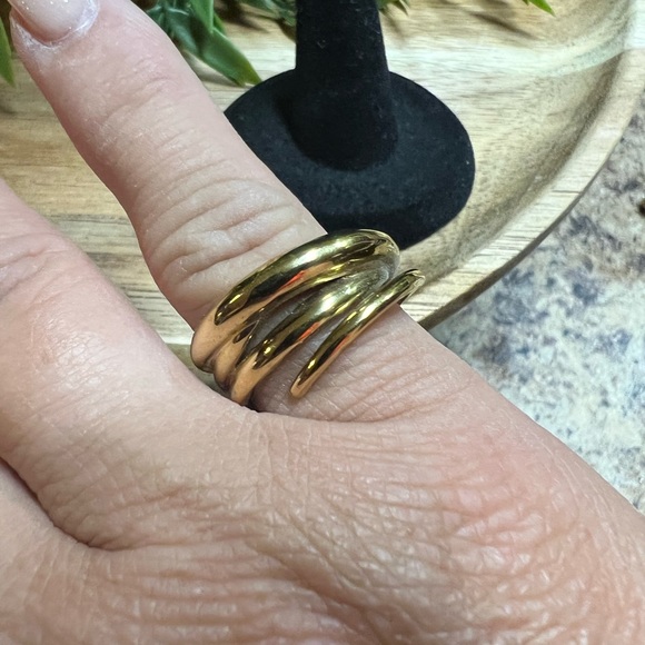 MODA AL MASSIMO 18K YELLOW GOLD OVER BRONZE DESIGNER SWIRL RING - NBW S8 - Picture 2 of 3
